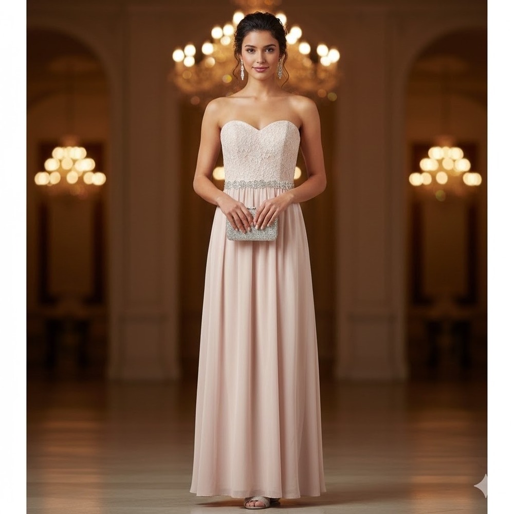 Speechless Strapless Lace Beaded Empire Waist Chiffon Prom Dress Gown Size 11